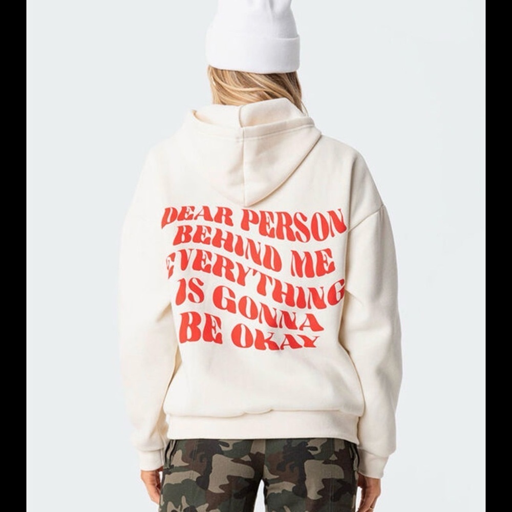 Edikted Cream Hoodie with Red Text